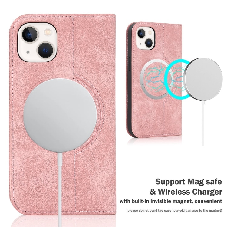 iPhone 14 Plus MagSafe læder flipcover - Pink